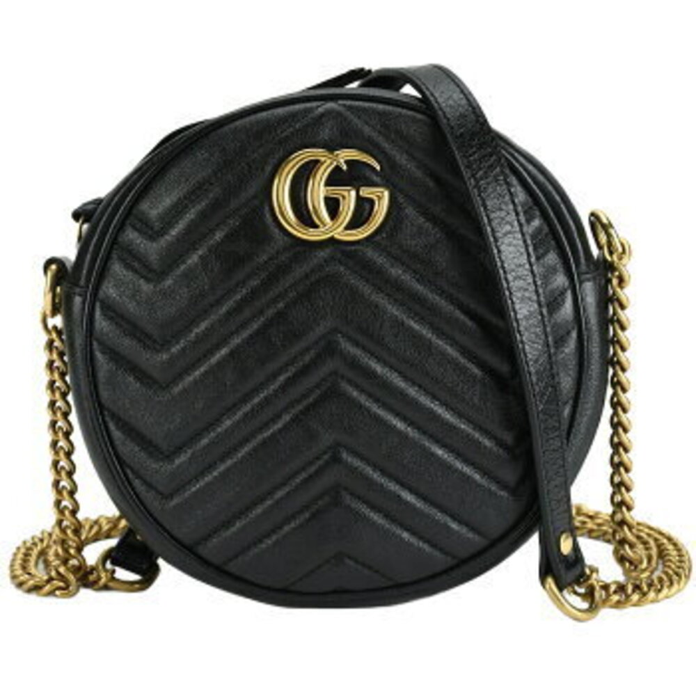 Gucci Bag GG Marmont Shoulder Chain Quilted Leather Black Heart Round - Picture 2 of 10